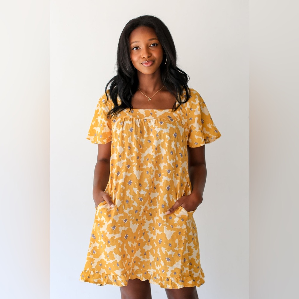 Hudson Gray | Dress Up | Mustard Floral Dress | *NEW* With Tags | Size Medium